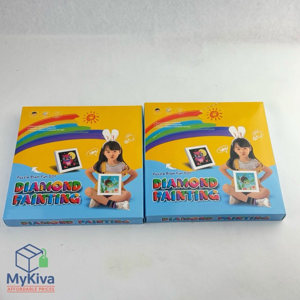 Diamond Art Painting Kit Set Of 2 Owl Turtle Animals Frames 15x15cm Beginner Cra